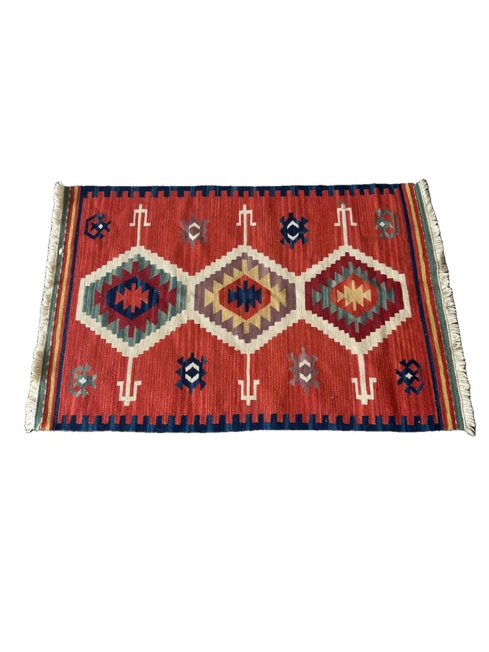 Vintage Kilim Rug Hand Woven Wool Turkish Tribal Geometric Southwestern 25x38 - Picture 4 of 14